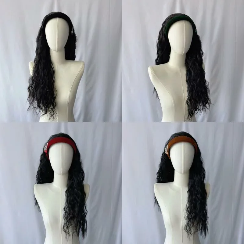 ウィッグ レディース カチューシャ 一体型 ロング ウェーブ ヘアバンド付き ハーフウィッグ ウェーブヘア かつら ナチュラル イメチェン 耐熱 簡単装着 襟足ウィッグ