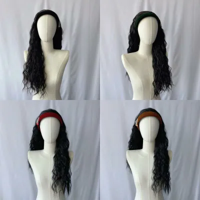 ウィッグ レディース カチューシャ 一体型 ロング ウェーブ ヘアバンド付き ハーフウィッグ ウェーブヘア かつら ナチュラル イメチェン 耐熱 簡単装着 襟足ウィッグ