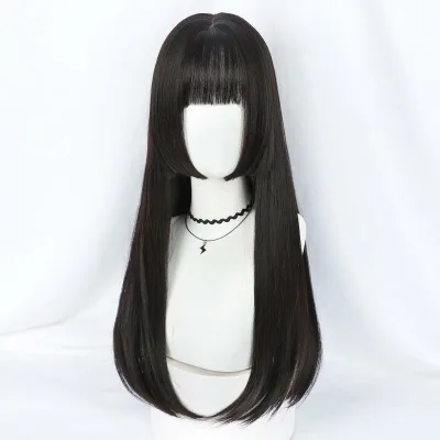 ウィッグ レディース ロング ストレート クラゲカット 姫カット フルウィッグ 自然 かつら ロリータ コスプレ 耐熱 小顔効果 黒髪 日常 普段使い