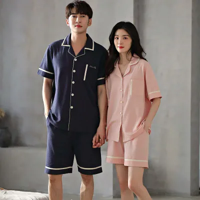 Pajamas, Couples, Pair, Room Wear, Spring/Summer, Short Sleeves, Shorts, Loungewear, Open Front, Breathable, Antibacterial, Thin, Cotton, Cool, Casual