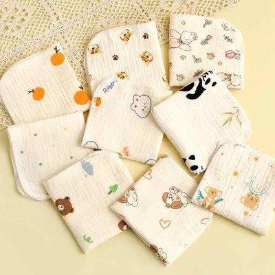 Gauze Handkerchief, Baby, Absorbent, Quick Drying, Quadruple Gauze with Loop, Mini Towel, Baby, Children, Nursery School, Kindergarten, Face Washing Towel, Cotton, Soft, Bib, Cute, Hand Towel, Mouth Wipe