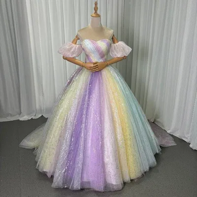 カラードレス 取り外し可能な付け袖 レインボー 編み上げ 結婚式/披露宴 プリンセスライン 花嫁