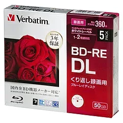 VERBATIMJAPAN 録画用 BD-RE DL 1-2倍速 50GB 5枚【5mmスリムケース / インクジェットプリンタ対応】 VBE260NP5D1-B 【ビックカメラグループオリジナル】 VBE260NP5D1B