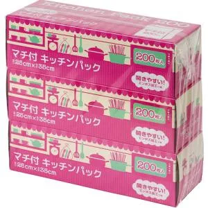 【ケミカルジャパン】ケミカルジャパン マチ付 キッチンパック 半透明 200枚×3個入 PC-200M-3