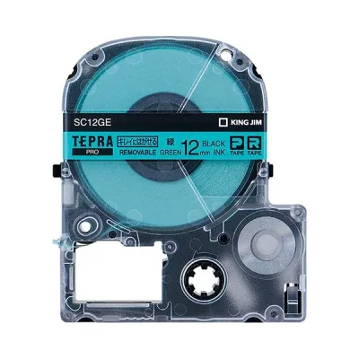 (まとめ) キングジム テプラ PRO テープカートリッジ キレイにはがせるラベル 12mm 緑/黒文字 SC12GE 1個 【×10セット】
