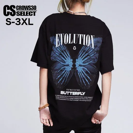V系 Tシャツ メンズ モード系 メンズ Tシャツ メンズ カットソー レディース 厚手 骨 ボーン スカル ドクロ 蝶 バタフライ ロック系 夏Tシャツ オラオラ系 Tシャツ メンズ オシャレ 半袖 Tシャツ 新作 個性的 お兄系 ヴィジュアル系 ファッション ホスト ロック バンド