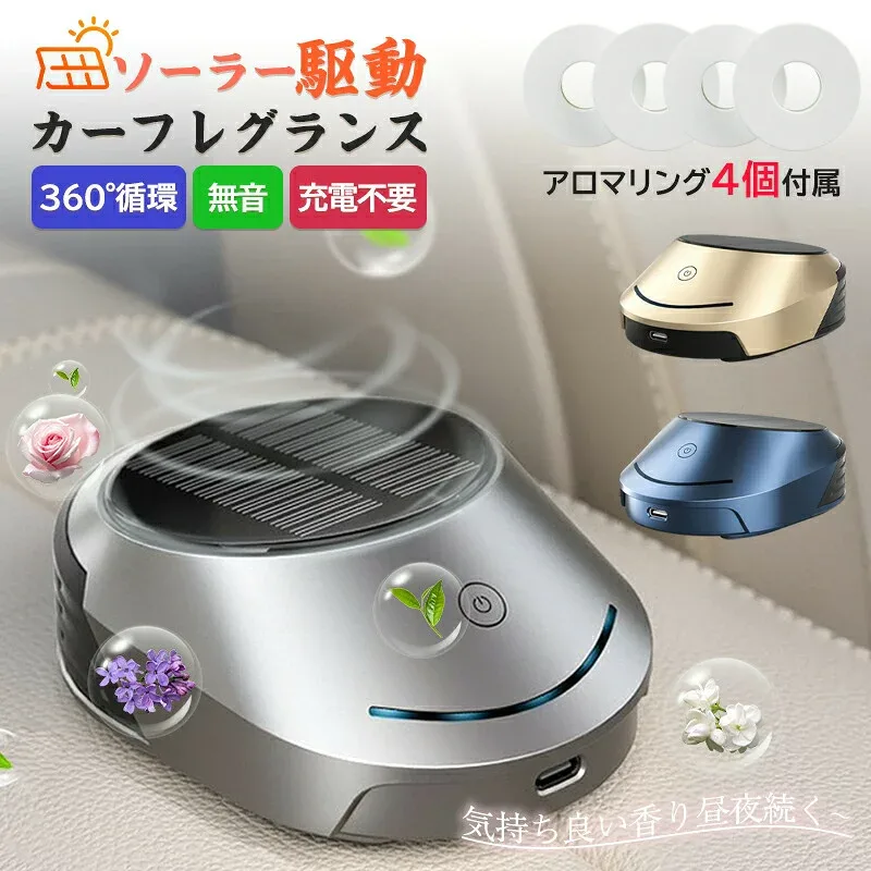 Car Fragrance, Automatic ON/OFF Compatible with Type-C, Built-in Battery, Made of Aluminum Alloy, French Natural Fragrance, Comes with 4 Types of Aromas, Equipped with a Breathing Light, Depth of Wind