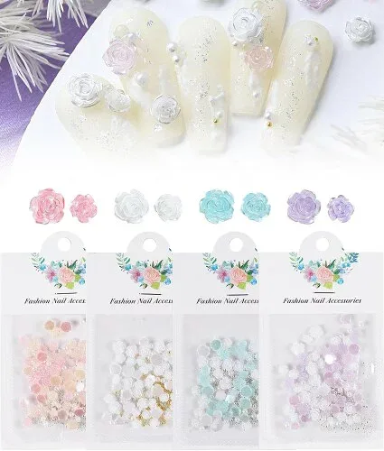 ネイルチップ デコパーツ 6mm 8mm 椿 立体 200個入り レジン 3D 立体感 鋼球 パールのアクセント かわいい 結婚式 パーティー 手作り 可愛い DIY デコパーツ