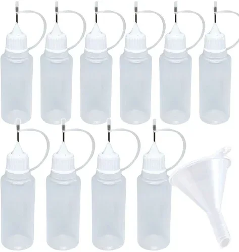 ニードルボトル (5ml/10ml/15ml/20ml/30ml/50ml/100ml/120ml) マスキング リキッド などに ドロッパー ボトル 10本 ろうと付 全 8サイズ (20ml 10本 セット)