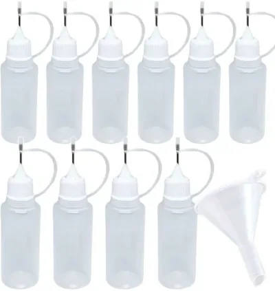ニードルボトル (5ml/10ml/15ml/20ml/30ml/50ml/100ml/120ml) マスキング リキッド などに ドロッパー ボトル 10本 ろうと付 全 8サイズ (20ml 10本 セット)
