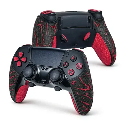 PS5 DualSense Edge用コントローラーグリップ SHADOW BOOLT製 防滑・多層テクスチャー・吸汗加工 カット済みグリップテープ(ブラック&レッド、アップグレード版2.0)