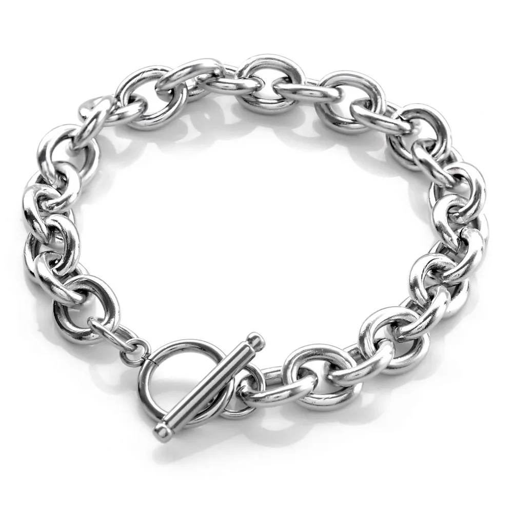 ブレスレット メンズ レディース アクセサリー ステンレス マンテル チェーン シルバー (幅:10mm、長さ:21cm)