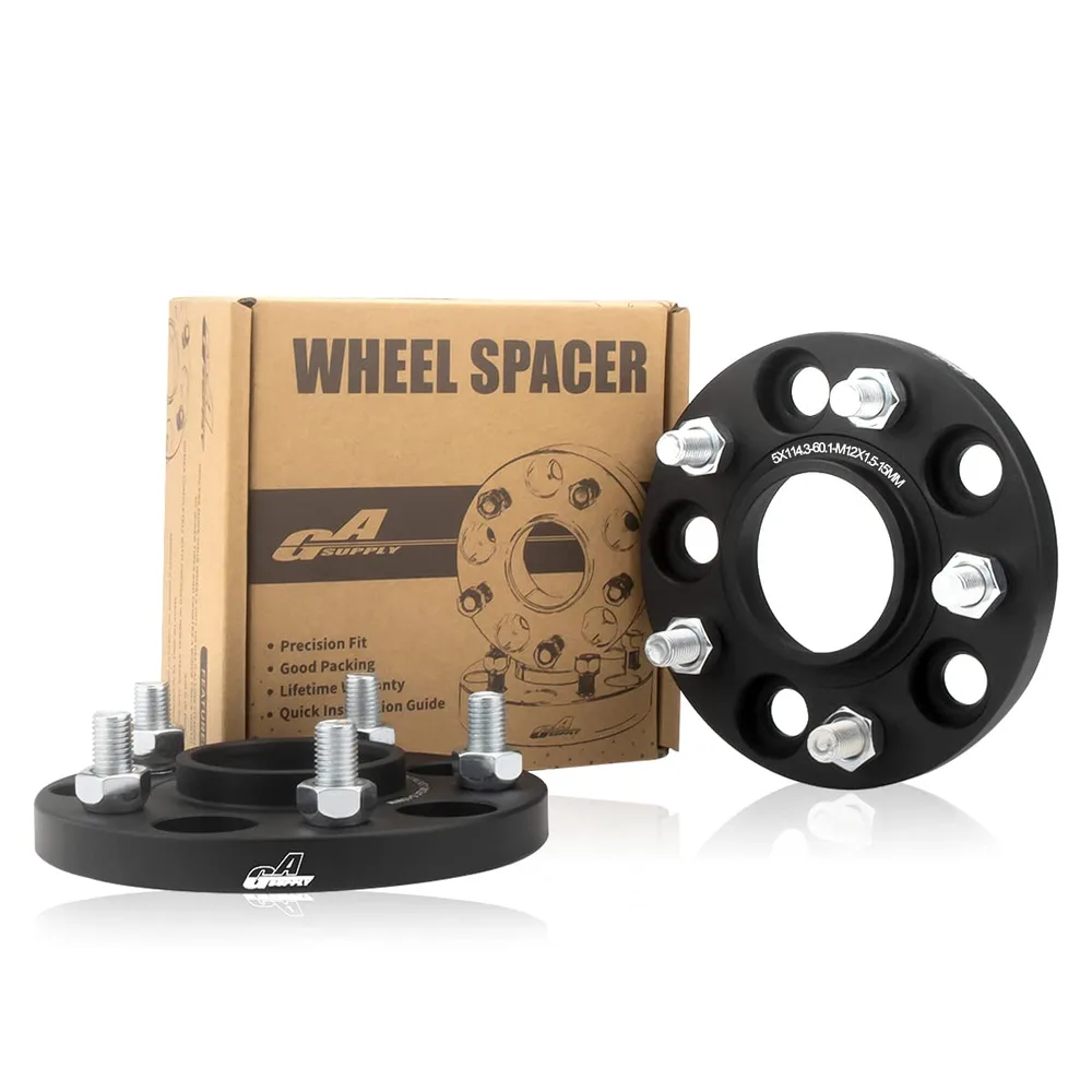 GAsupply 鍛造ワイドトレッドスペーサー PCD114.3 5H 内径60.1 M12XP1.5 厚さ15mm ワイトレハブリング一体 マットブラック【2枚セット】