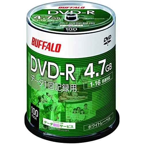 【Amazon.co.jp限定】 バッファロー DVD-R 4.7GB データ用 1回記録用 100枚 スピンドル RO-DR47D-100PW/N