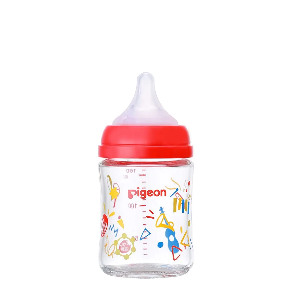 PIGEON ピジョン 母乳実感 哺乳びん 160ml 0ヵ月~ 早く冷める耐熱ガラス製 Music ミュージック キズがつきにくく衛生的 赤
