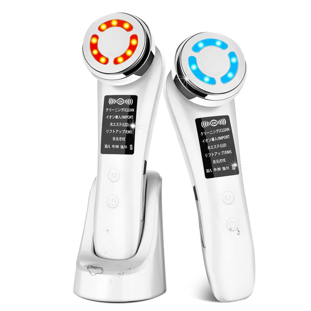 美顔器 ems 温冷美顔器 1台8役 超音波美顔器 温熱ケア LED光 EMS イオン導入 イオン導出 5つモード3段階レベル 超音波振動 毛穴 V顔 USB充電式 自宅用美顔器 多機能美容器 日本語説明書 M80 (ホワイト)