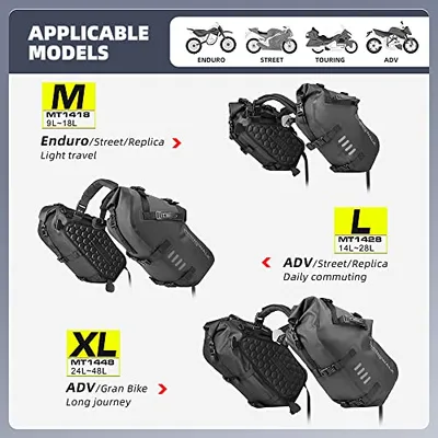 Rhinowalkオートバイのサドルバッグ防水防振モーターサイドバッグショルダーバッグモーターバイクのパニー18L(9L*2)ほとんどの冒険とスポーツバイクのオートバイラック、1ペア