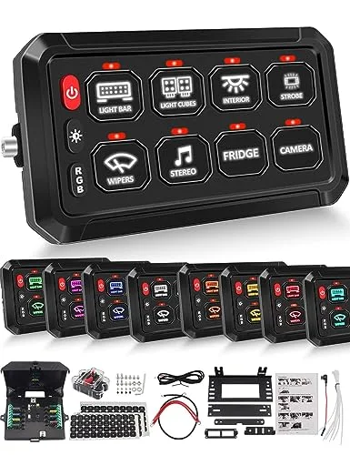 CHELHEAD スイッチパネル RGBバックライト 8ギャング 調光可能 ストロボタッチ 防水制御パネル汎用 回路制御 リレーシステムボックス UTVピックアップ ジープ 船用 SUVの互換性