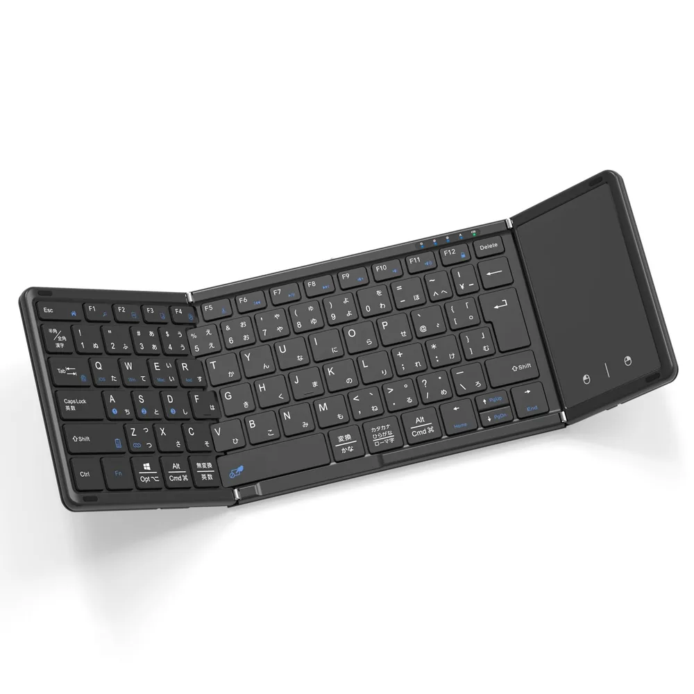【最新型】Omikamo キーボード bluetooth 折り畳み式 ワイヤレス JIS標準日本語配列 ipad キーボード スマホ マルチペアリング | ipad mini キーボード タッチパッド付き iphone キーボードiOS/Windows/Android/Mac/Google対応 無線 keyboard wireless コンパクト 軽量 薄型 パンタグラフ 充電式 (黒)