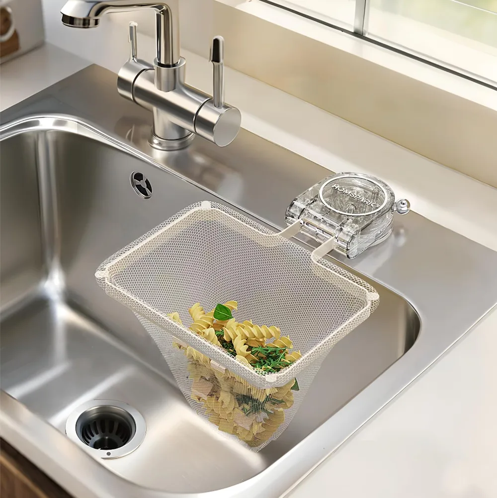 Homspark 三角コーナー いらず 強力吸盤 サンカクコーナー水切りネット ホルダー シンク ゴミ受け キッチン 生ゴミ処理 水切りネット 50枚付き