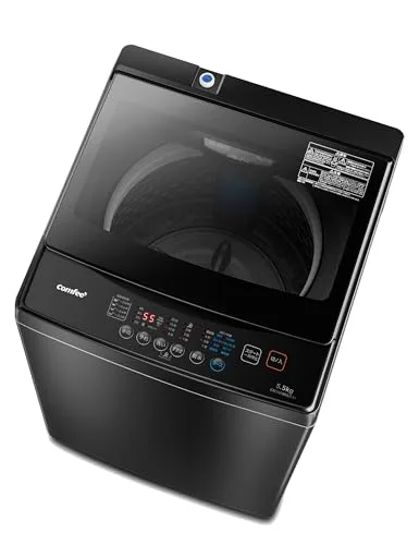 COMFEE' 洗濯機 5.5kg 全自動 コンパクト 一人暮らし 1~3人用 風乾燥 予約 節水型 室内設置 ガラスドア グレー CAC06EW55/T-S1