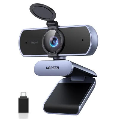 UGREEN FineCam Lite 4K ウェブカメラ 4K@30FPS/1080P 60FPS オートフォーカス | 自動光調整、デュアルマイク内蔵、プライバシーカバー、70° Fov、USB A&USB C アダプター付き、プラグ&プレイ、ストリーミング/Skype/Zoom用 在宅勤務・授業・会議用