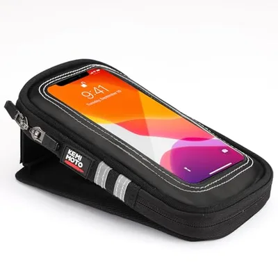 KEMIMOTO タンクバッグ バイク用 磁石 小さめ 15°傾斜角度 太陽光反射を軽減&スマホ過熱防止 タッチパネル対応 携帯ポーチ カード入れ iPhone/Android用 タンクバッグ マグネット 鉄質タンクに汎用 バイク バッグ ブラック