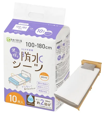 (ケラッタ) 使い捨て 防水シーツ 全身カバーする大判サイズ シングル 巻き込んで部分用にも 介護 子供 ペット (100×180cm/10枚入)