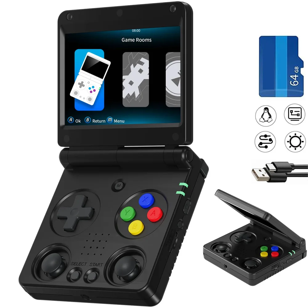 RG34XXSP 携帯型ゲーム機Linuxシステ折畳みレトロゲーム機 IPSOCAフルスクリーン 振動モーター WiFiオンライン対戦 (RG34XXSP 黒です)