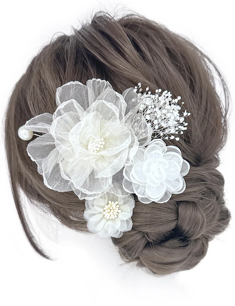 【Jzoon】髪飾り ヘアアクセサリー 和装 着物 浴衣 花飾り かすみ草 祭り 花火大会 成人式 結婚式 卒業式 七五三 ウエディング 謝恩会 かわいい パール 髪留め 白 B3300