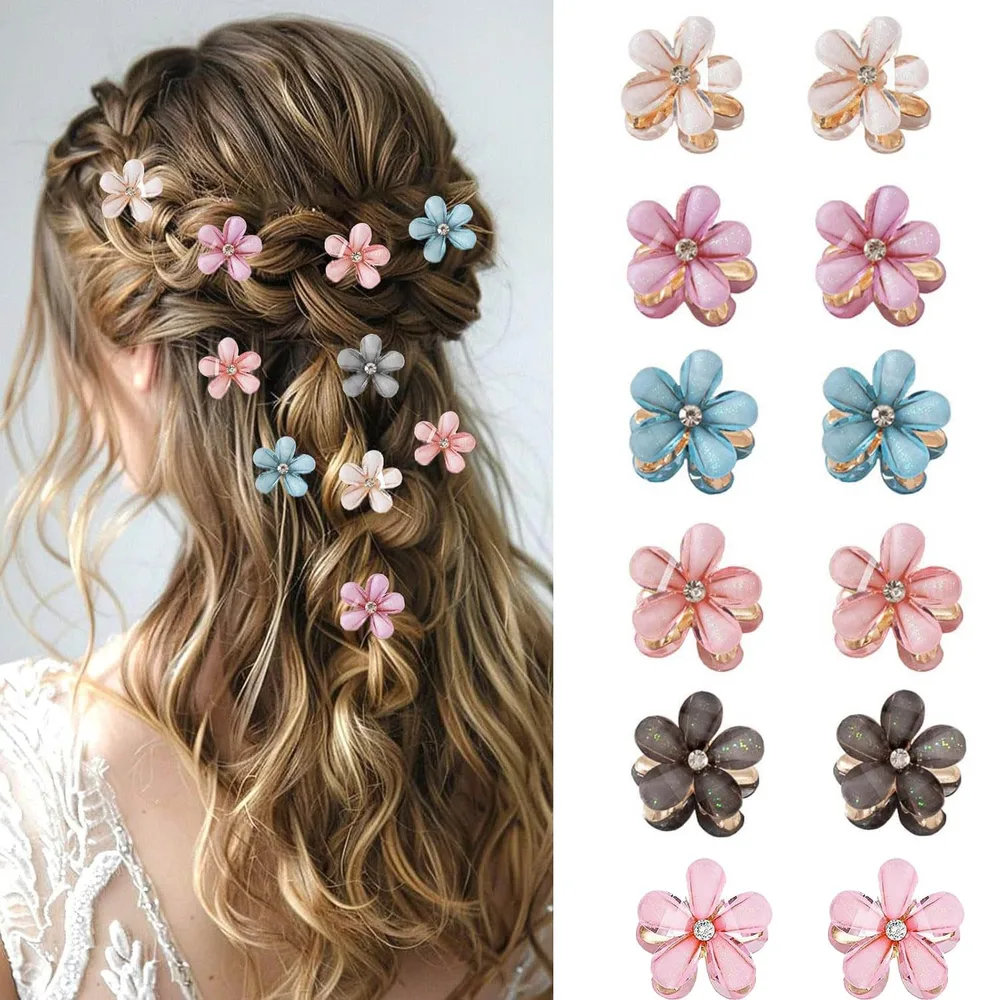 ヘアクリップ ミニ 花 12個セット 前髪クリップ 可愛い 髪飾り ラプンツェル風 ヘアアクセサリー 髪留め