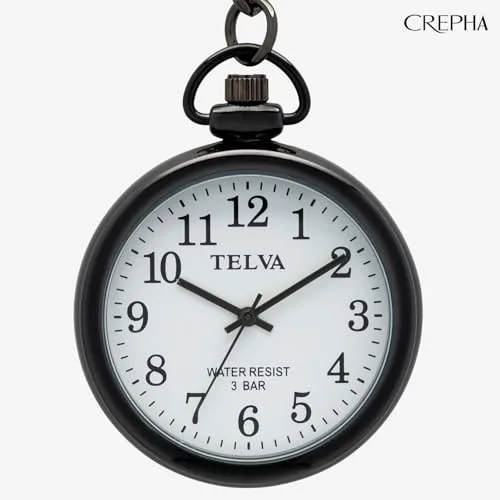 CREPHA Pocket Watch Chain Analog Waterproof Easy to Read Simple Battery Operated Quartz Black AZ-TE-AM153-WTB