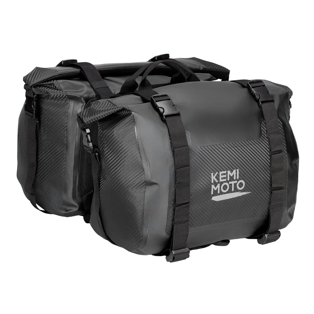 KEMIMOTO バイク サイドバッグ 左右セット 防水性高い 50L大容量 ツーリングバッグ 取付簡単 CBR400 Z900RS 汎用 反射テープ付き バイクバッグ キャンプツーリング 収納 ロングツーリング 軽量 耐久性 ブラック KM1601-3