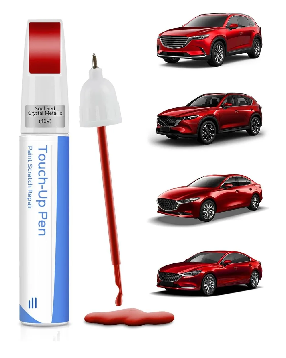 マツダ専用色 46V ソウルレッドクリスタルメタリック タッチアップペン メタリック補修 キズを保護|2-in-1 ペン&ブラシ