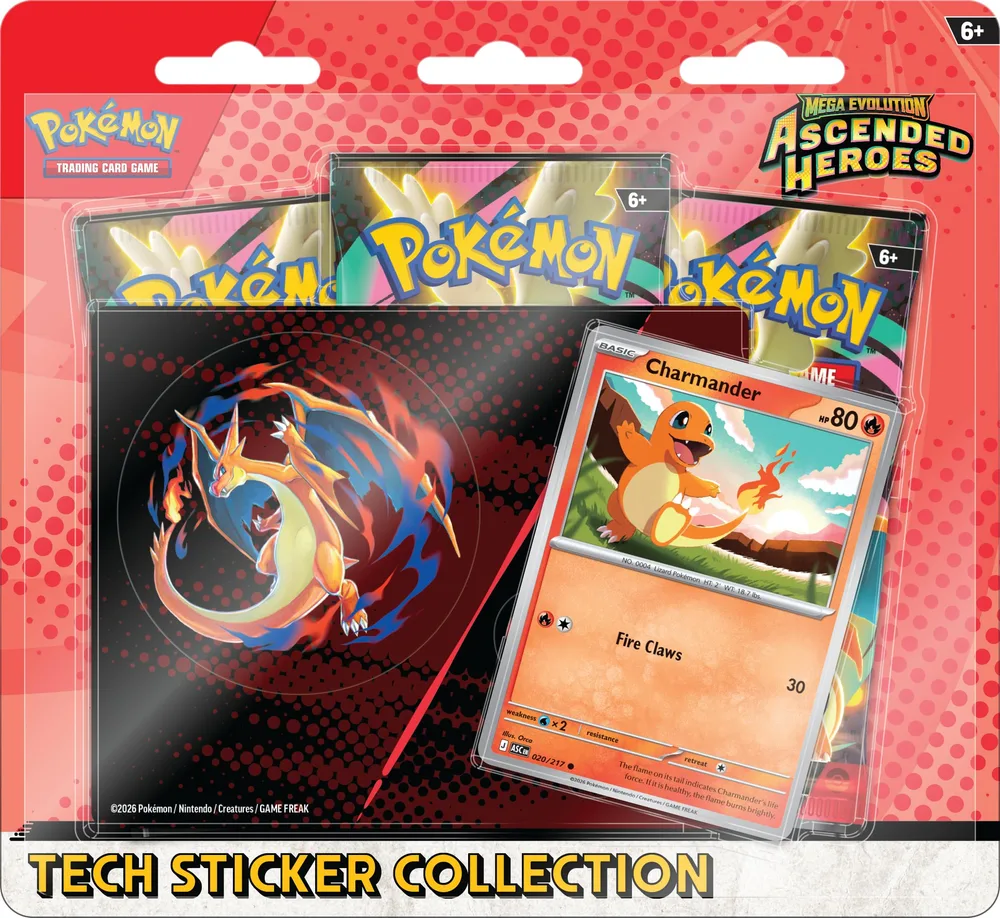 ポケモンTCG:メガエボリューション - アセンデッドヒーローズテックステッカーコレクション - ヒトカゲ (フォイルプロモーションカード1枚&ブースターパック3枚)