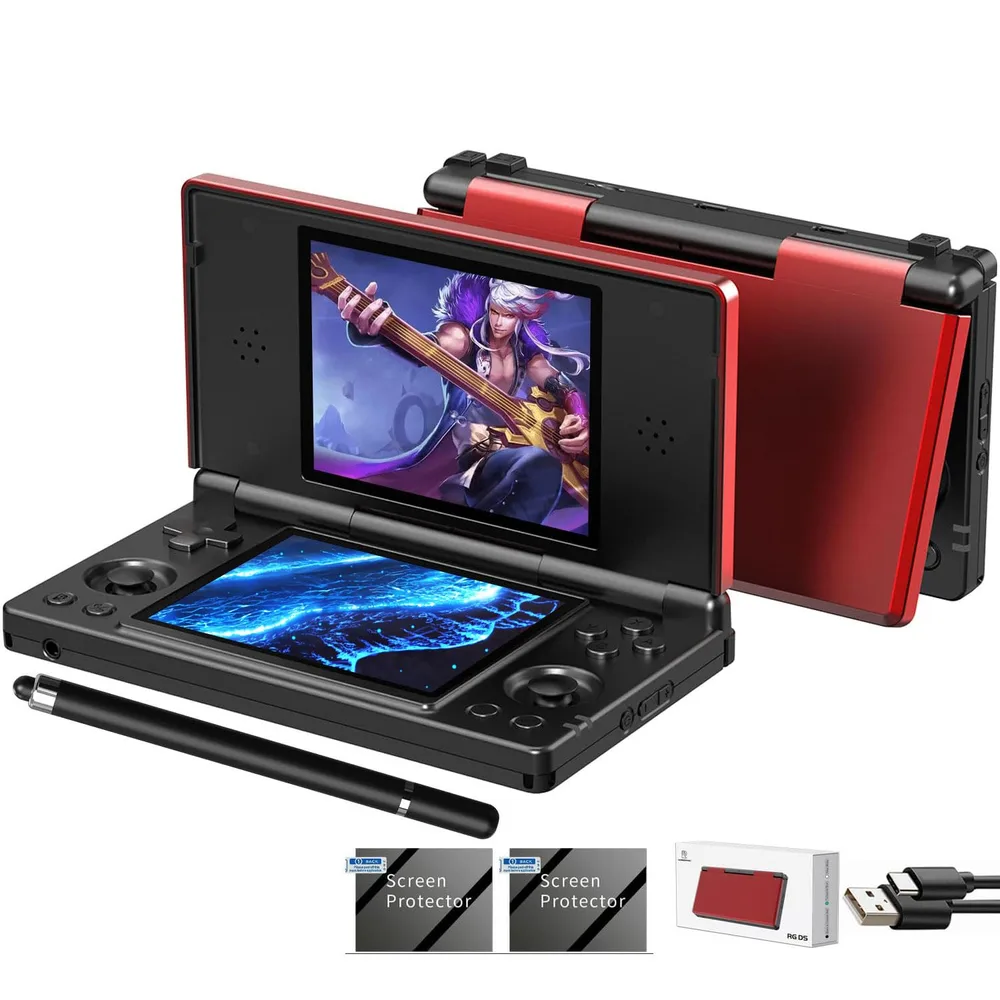 Anbernic RG DS 折畳り式ハンドヘルドゲームコンソールRK3568 Android 14システム 二人対戦対応 ホールジョイスティック 上下デュアル画面4インチOCAフルタッチスクリーン4000mAh 3+32GB レッド&ブラック (RG DS 赤黒)