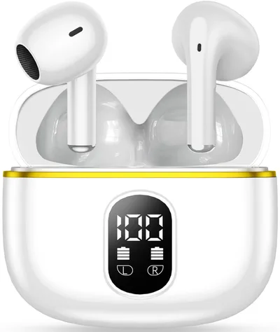 イヤホン bluetooth ワイヤレスイヤホン yjjc ブルートゥースイヤホン 無線 接続瞬時 Hi-Fi Type-C急速充電 ぶるーとぅーす 小型/軽量 LEDディスプレイ搭載 WEB会議/運動/ゲーム/テレワーク/通学/通勤/スポーツ/音楽用iPhone/Android対応 (01.White)
