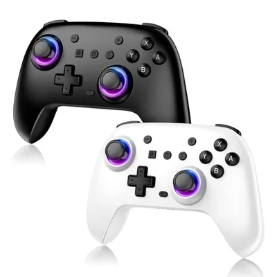 Switch コントローラー 2セット ブラック+ホワイト Switch 2 7色RGBライト 800mAh大容量バッテリー 8時間連続使用 4段階TURBO連射 背面ボタン&マクロ機能 Bluetooth 5.0 無線接続 ホール効果スティック 4段階HD振動 6軸ジャイロセンサーSwitch / Switch Lite/Switch OLED/PC/Android/iOS 対応 プロコン
