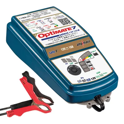 テックメイト(TecMATE)【公式】2026年新型OptiMATE充電器 オプティメイト7 セレクトバージョン2 12V10A OE採用多数・超省エネ!車、ボート、ソーラー、RV車、産業用バッテリー用。 リン酸鉄リチウム・鉛AGM・液式・EFB・ゲル電池用充電器 強力回復充電機能・自動充電電流制御【ampmatic】搭載。※車輛側丸端子ケーブルの付属はありません(オプション品番O-11)。