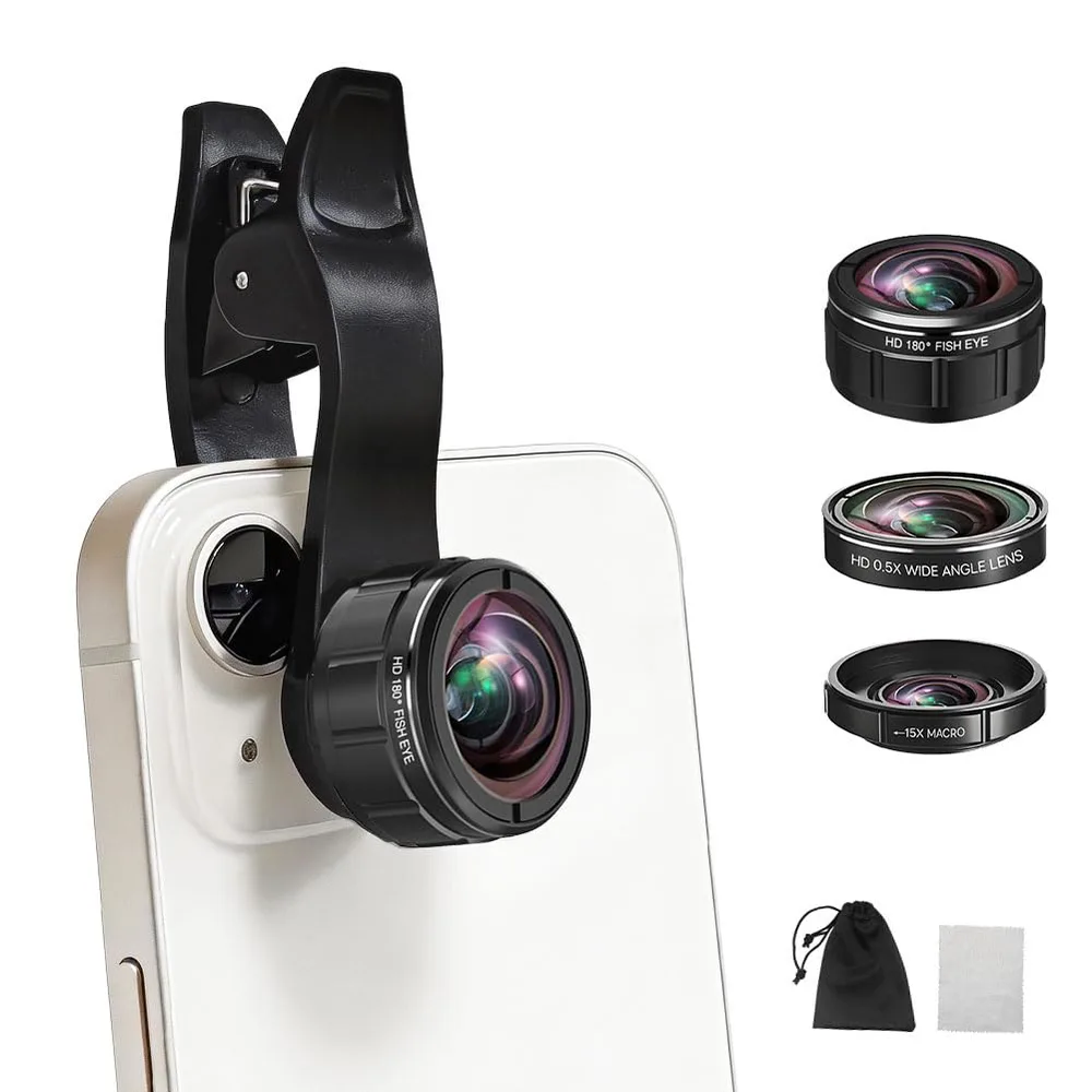 3In1スマホカメラレンズセット 小型 広角レンズ マクロレンズ 魚眼レンズ 接写レンズ 超軽量 クリップ式 外付けレンズ 広範囲撮影 スマートフォン用 多機種対応 運動会/野鳥観察/ライブ/自撮り ブラック