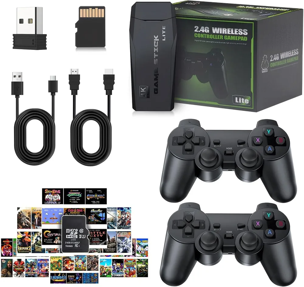 2026年最新レトロゲーム機、40000以上のゲームを収録したワイヤレスホームビデオゲーム機(ワイヤレスコントローラー2個付き)、4K HD、128GB HDMI TVプラグアンドプレイPSPアーケードスティック、デュアルTV出力対応、子供と大人へのギフト (128G With 40000Games)