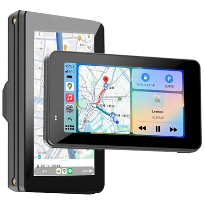 【2026業界初・画面回転対応バイクモニター】BOIFUN 5インチ大画面 CarPlay/Android Auto対応 バイク用スマートモニター USB給電対応|スマホ連携・バイク用ナビ/通話/音楽対応|IPX65防水・耐熱耐衝撃|技適認証済み|
