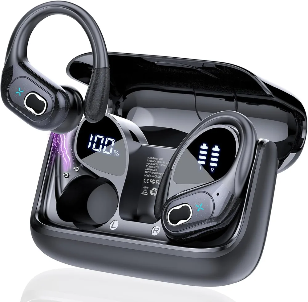 イヤホン bluetooth 耳掛け ワイヤレスイヤホン 最大75時間再生 Hi-Fi音質 Bluetooth5.4 瞬時接続 AAC対応【2026年新モデル、完全ワイヤレス、ENCノイズキャンセリングマイク搭載】 ヘッドホン IP7防水 LEDディスプレイ Type-C 急速充電 適用 iPhone/Android ビジネス/WEB会議/通勤/通学/スポーツ
