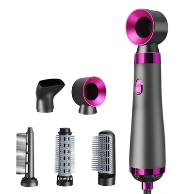 【5in1 多機能】ドライヤー 大風量 速乾 付属品5種 ヘアドライヤー カールドライヤー 3段階冷熱風量調節 くるくるドライヤー マイナスイオン 過熱防止機能 熱風ブラシ マイナスイオン 恒温ヘアケア ストレート/カーリーヘア/ボリュームアップ 家庭用/ヘアサロン/出張/旅行用 強風