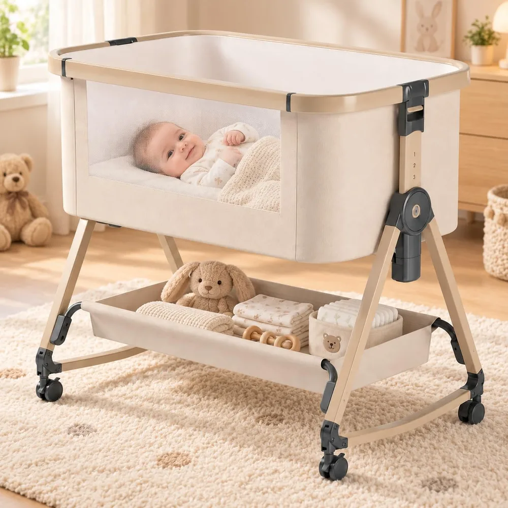 【期間限定セール】 ベビーベッド 添い寝 新 折りたたみ 新生児 赤ちゃん ベビー寝具 出産準備 高さ調節 キャスター付き 収納付き メッシュ 通気性 蚊帳付き アップグレード版