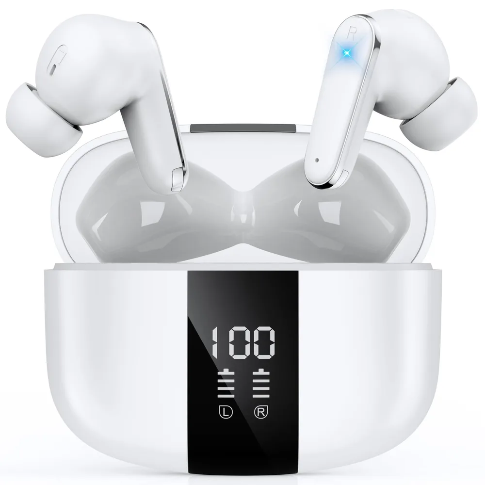 ワイヤレスイヤホン bluetooth イヤホン LED残量表示 AIスマート ENC通話 最大60時間再生 IPX7防水 Bluetooth6.0ノイズキャンセリング 低遅延 自動ペアリング ブルートゥースイヤホン 快適な装着感 超軽量 小型 音漏れゼロ Type-C急速充電 左右独立型 タッチ操作 iPhone/Android対応 WEB会議/通勤/通学/ゲーム/スポーツ用