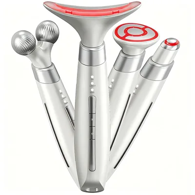 多機能美顔器 4in1 EMS美顔器 顔&首&目元ケア フェイスマッサージ 温熱 振動 2段階振動 3モード 交換ヘッド付き ローラー付き 微弱EMS フェイスライン たるみケア 引き締め USB充電式 軽量