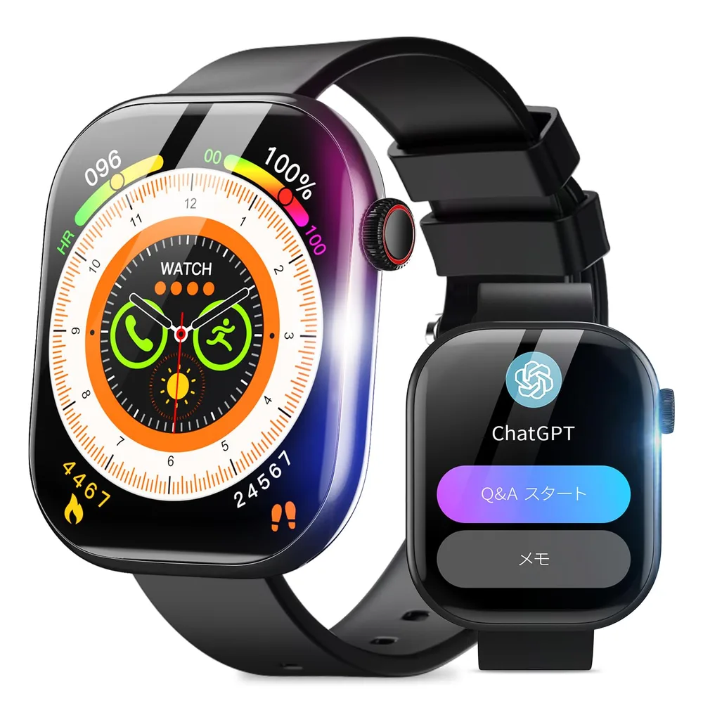 スマートウォッチ 【ChatGPT搭載 AI文字盤】 iPhone・Android対応 Bluetooth通話 LINE通知 活動量計 睡眠管理 防水 | 腕時計 2.08インチHD大画面 Bluetooth6.0 着信通知 音楽再生 天気予報 110種類以上スポーツモード 長時間バッテリー 文字盤カスタマイズ 軽量設計 ビジネス メンズ・レディース対応
