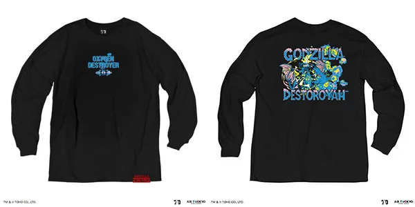 Godzilla 70th Anniversary Heisei VS Series Character Illustration Long Sleeve T-shirt 3 (Godzilla vs. Destoroyah) Black XXL