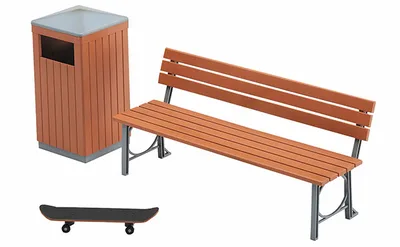 1/12 Park Bench and Trash Can Plastic Model